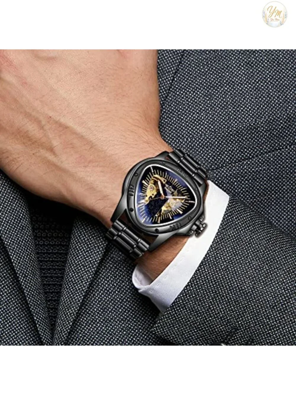 Men's Automatic Mechanical Watch, Skeleton Dial, Leather Strap, Racing Design